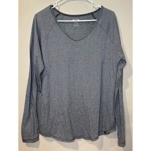 Oakley‎ Womens V-Neck Long Sleeve Micro Stripe Raglan Activewear Top Blue Medium